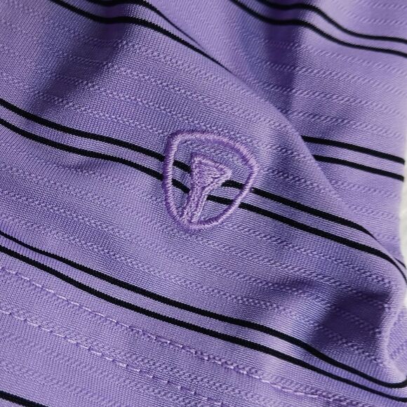 Pro- Tour Cool Play Men's XL 3 Button  Golf Polo Shirt. Lavender Stripe. Logo. - Picture 8 of 11